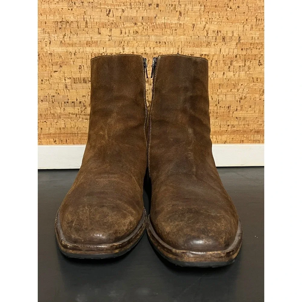 Gordon Rush Made In‎ Italy Distressed Brown Leather Side Zip Moto Boots Men 10